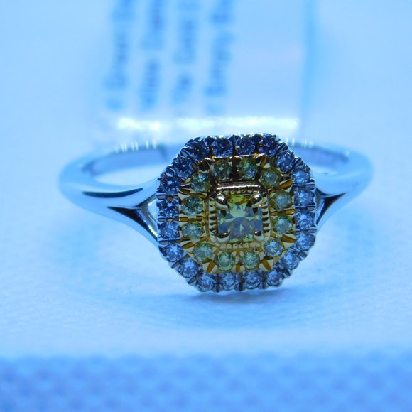 Lynette T Ring - 0.17ct Green Diamond - 18K White & Yellow Gold New - Picture 4 of 4